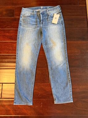 NWT 7 For All Mankind Crop Roxanne Jeans Size 30 Ashl Blue Wash